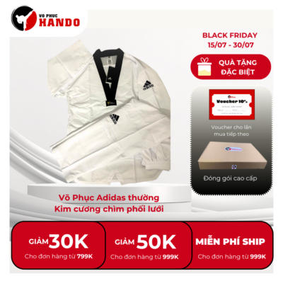 Võ phục Taekwondo Das vải kim cương chìm phối lưới thoáng mát