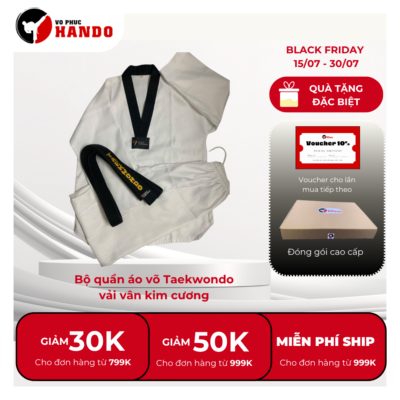 Bộ quần áo võ Taekwondo vải vân kim cương